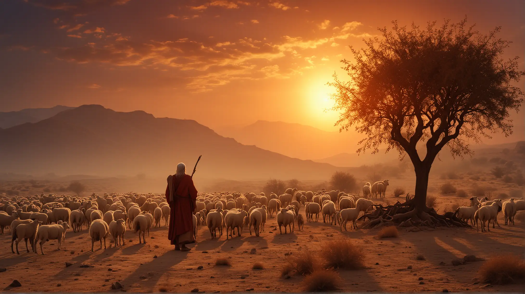Moses Confronts the Divine at Dusk amidst the Desert Twilight