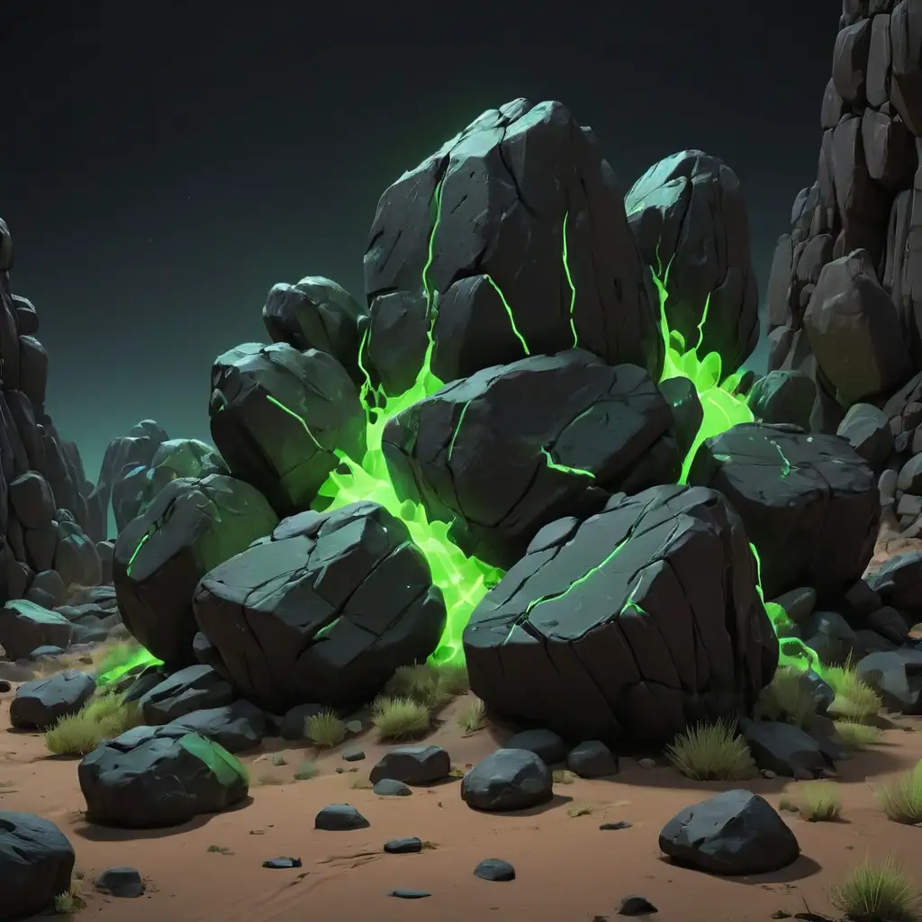 Cartoon-Black-Rocks-with-Green-Neon-in-Black-Desert