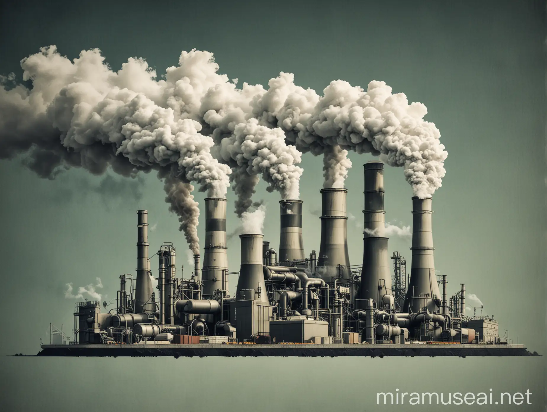 create in illustration showing Carbon dioxide emission from industries