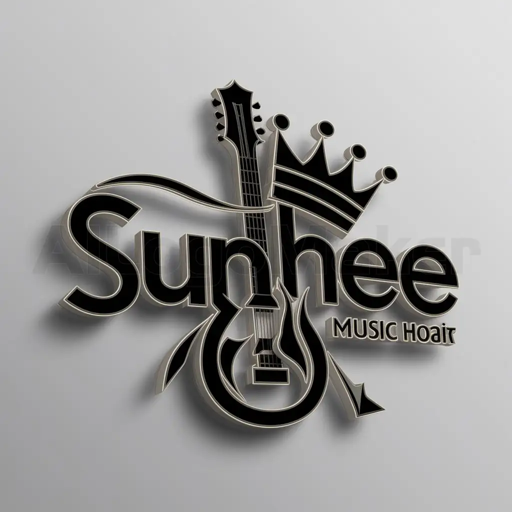a logo design,with the text "Sunhee", main symbol:🎸👑,complex,be used in Music industry,clear background