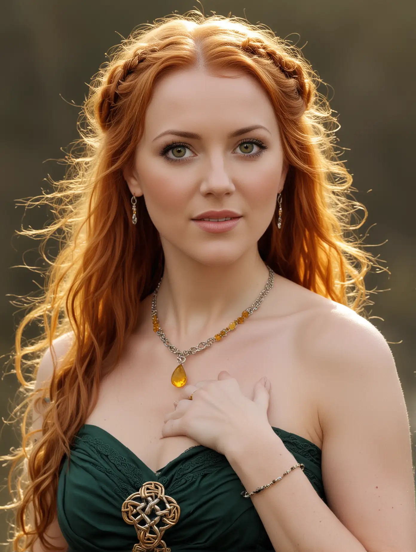 Celtic Woman Adorned with Yellow Amber Jewelry