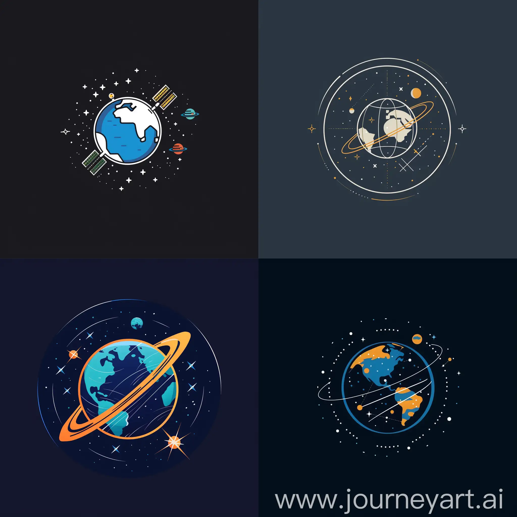 Minimalistic-Earth-Logo-with-Artificial-Satellites-in-Space