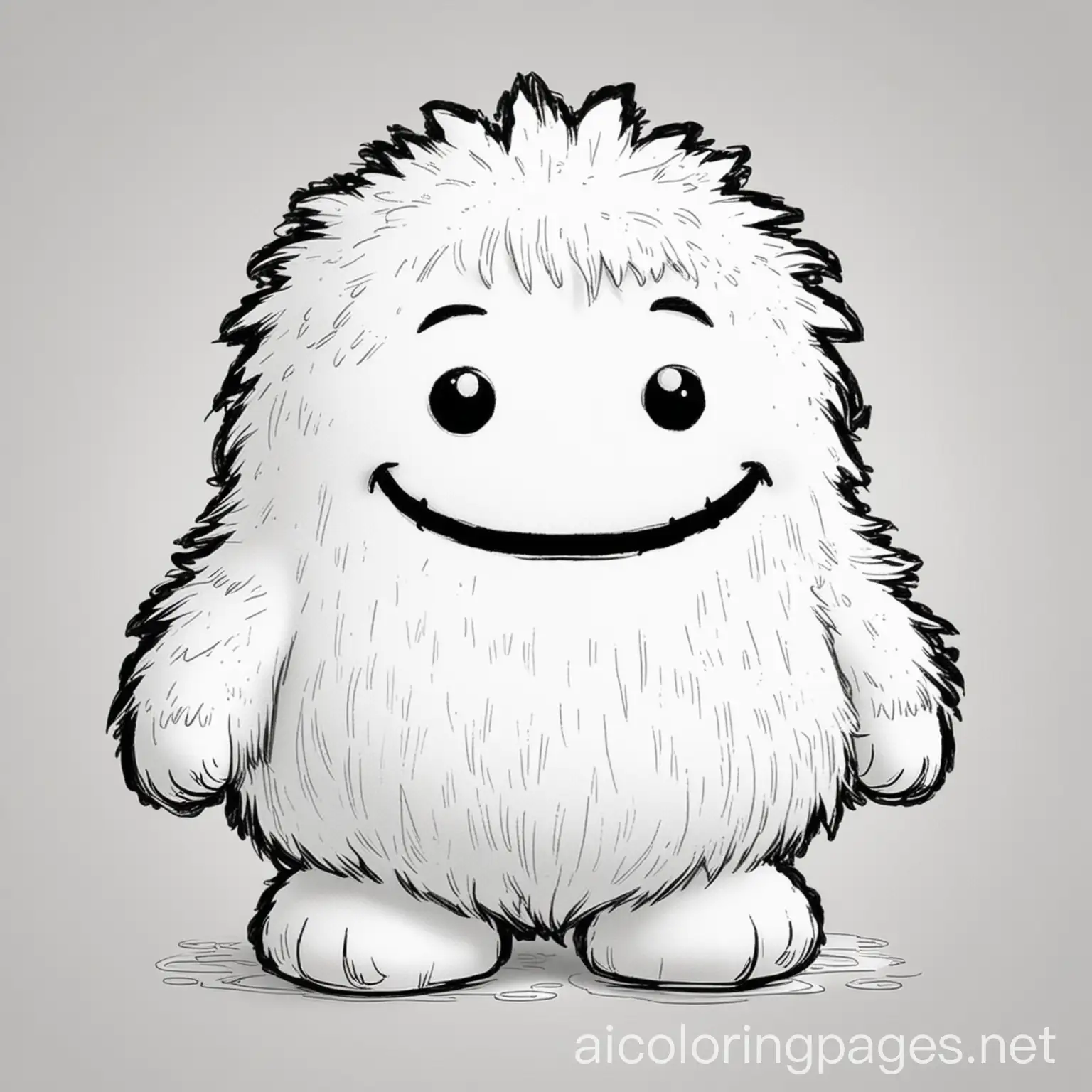 This fuzzy monster looks like a walking marshmallow, with fluffy white fur and a squishy body, It has a big smile and is always covered in flour. Colouring Page, black and white, line art, white background, Simplicity, Ample White Space. The background of the colouring page is plain white to make it easy for young children to colour within the lines. The outlines of all the subjects are easy to distinguish, making it simple for kids to colour without too much difficulty ,, Coloring Page, black and white, line art, white background, Simplicity, Ample White Space. The background of the coloring page is plain white to make it easy for young children to color within the lines. The outlines of all the subjects are easy to distinguish, making it simple for kids to color without too much difficulty