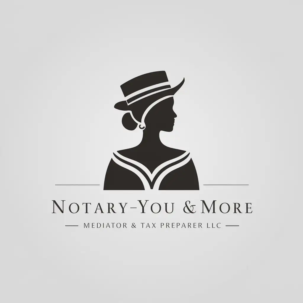 a logo design,with the text "NOTARYFORYOU & MORE MEDIATOR & TAX PREPARER LLC", main symbol:Black woman Notary, Mediator, Wedding Officiant, Photographer,Minimalistic,clear background