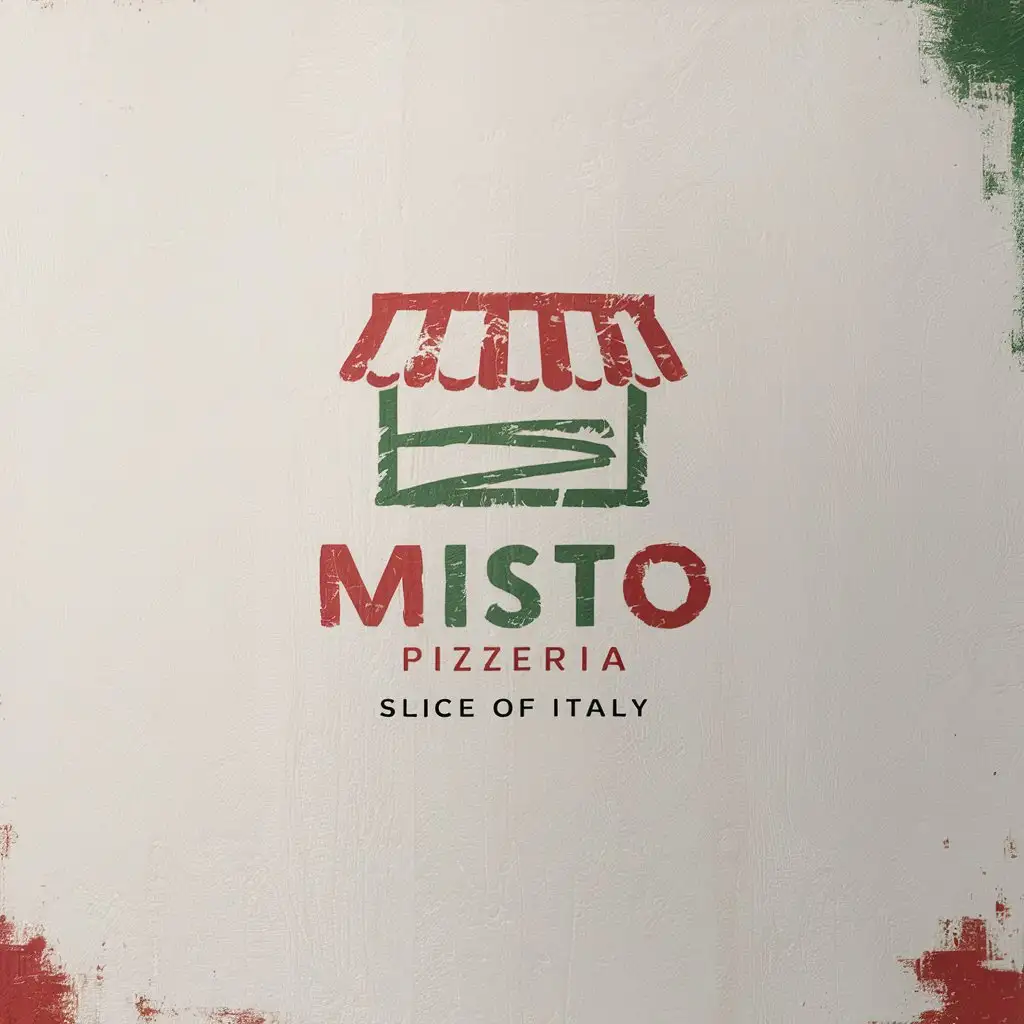 Misto Pizzeria, Vector logo on which the abstract image of pizzeria, Minimal, Slogan, Slice of Italy, Rustic