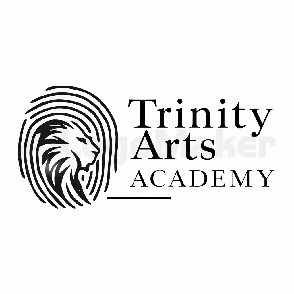 a logo design,with the text "Trinity Arts Academy", main symbol:fingerprint and lion,complex,be used in Education industry,clear background