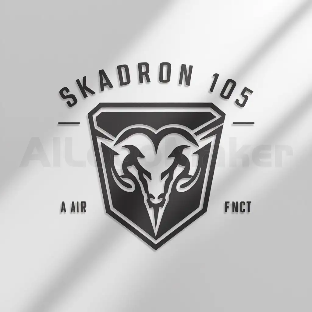 a logo design,with the text "Skadron 105", main symbol:a airforce squadron emblem with the shape of shield. with ram and thunder inside it for the logo,Minimalistic,be used in Military industry,clear background