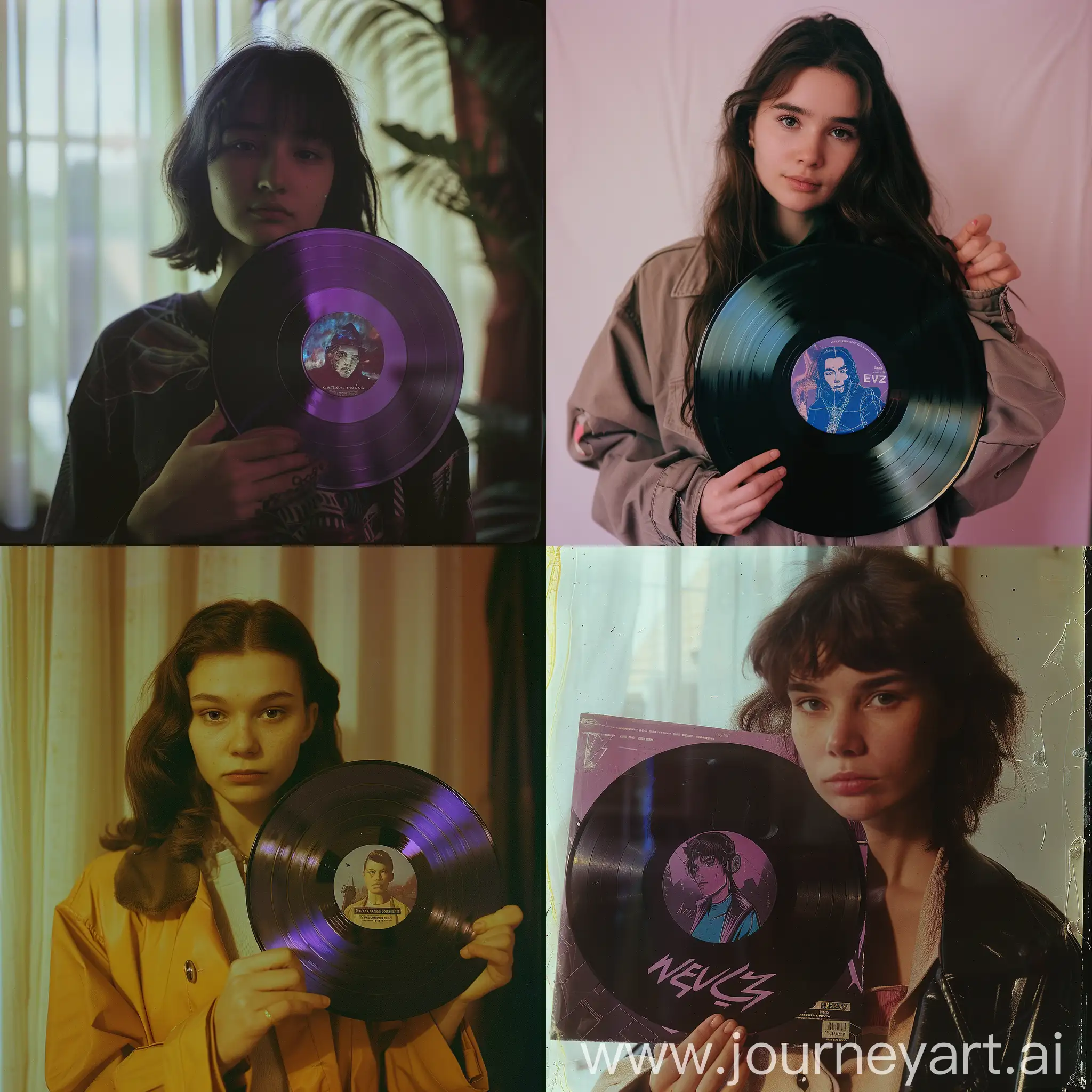 Young-Female-Pioneer-Holding-Vinyl-Record-with-Cyberpunk-DJ-Image