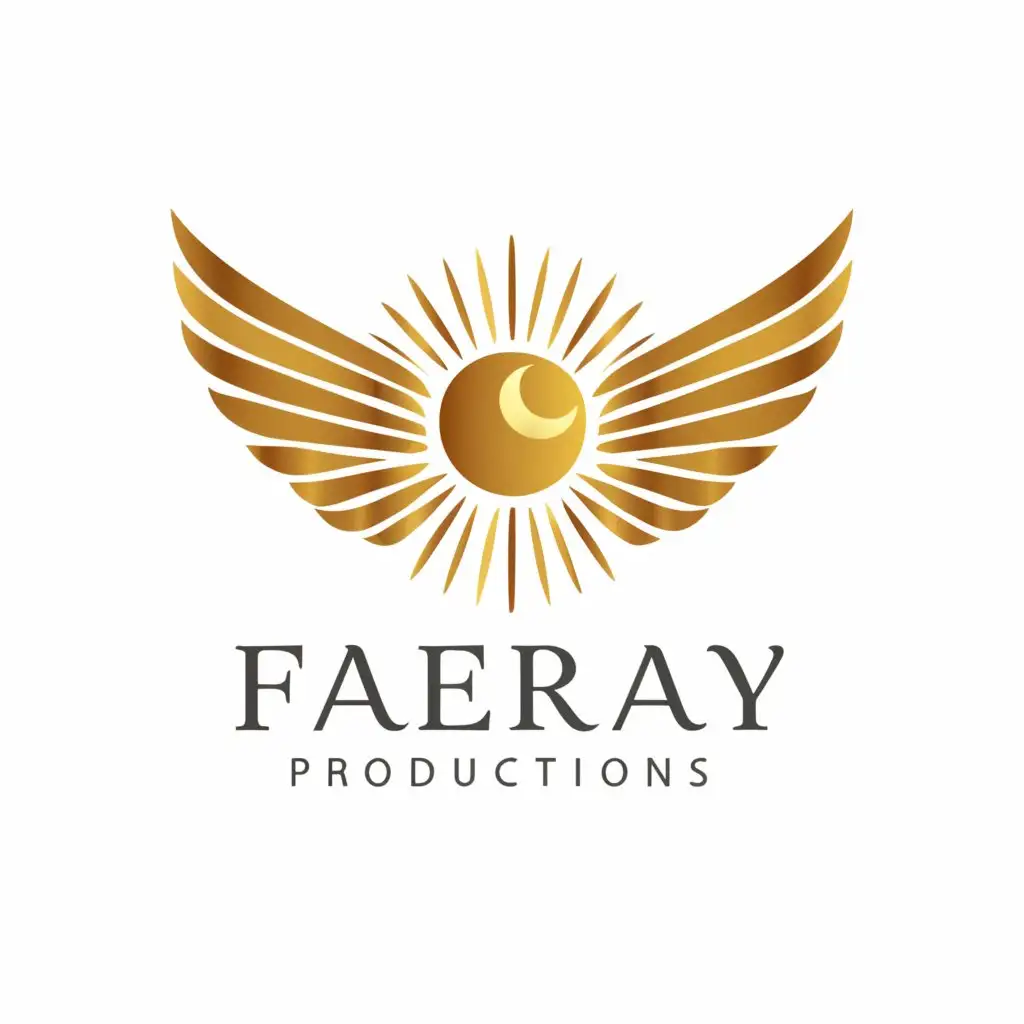 a logo design,with the text "FaeRay Productions", main symbol:A sun with wings ,Moderate,be used in Others industry,clear background
