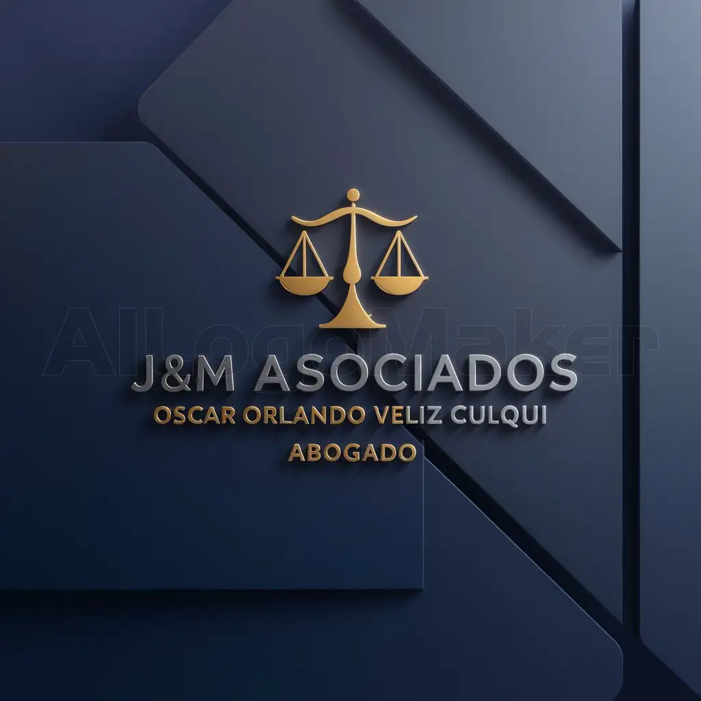 a logo design,with the text "J&M ASOCIADOS Oscar Orlando Veliz Culqui Lawyer", main symbol:balanza of droit, background navy blue medium dark and silver letters,Minimalistic,be used in Legal industry,clear background