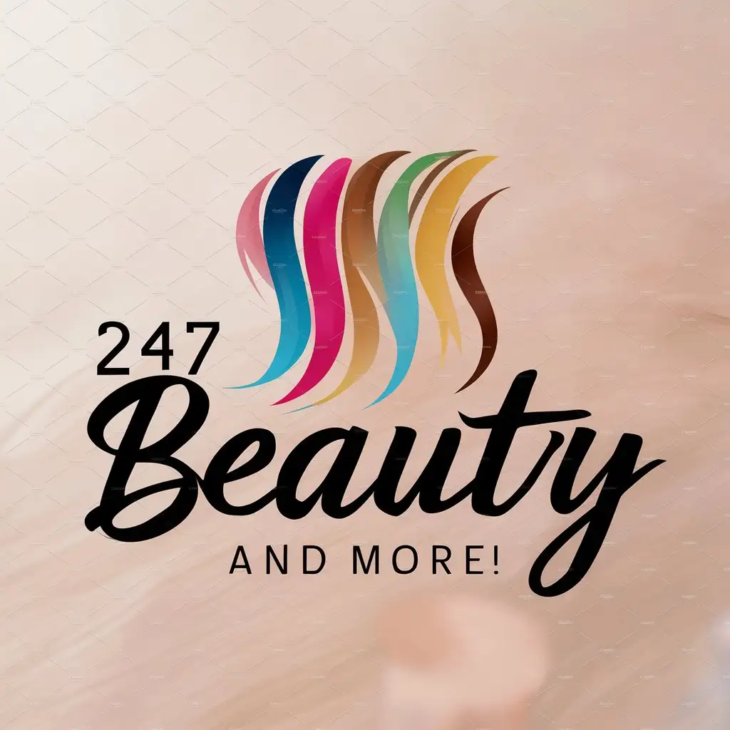 a logo design,with the text "247 Beauty and More", main symbol:colorful hair strands with a clear background,Moderate,clear background