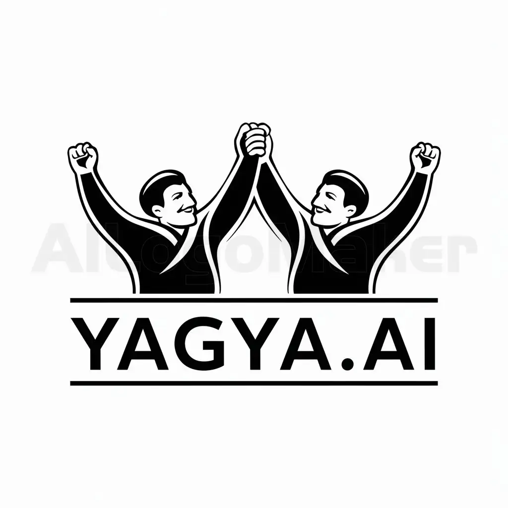 a logo design,with the text "Yagya.ai", main symbol:two Nepali men cheering up with two arms up and joining one hand with each other, facing front,Moderate,be used in Technology industry,clear background
