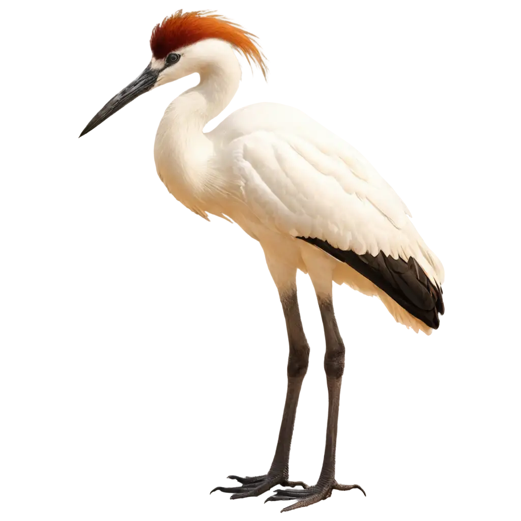 The Whooping Crane stands tall at the center, its majestic plumage glistening in the soft, golden light