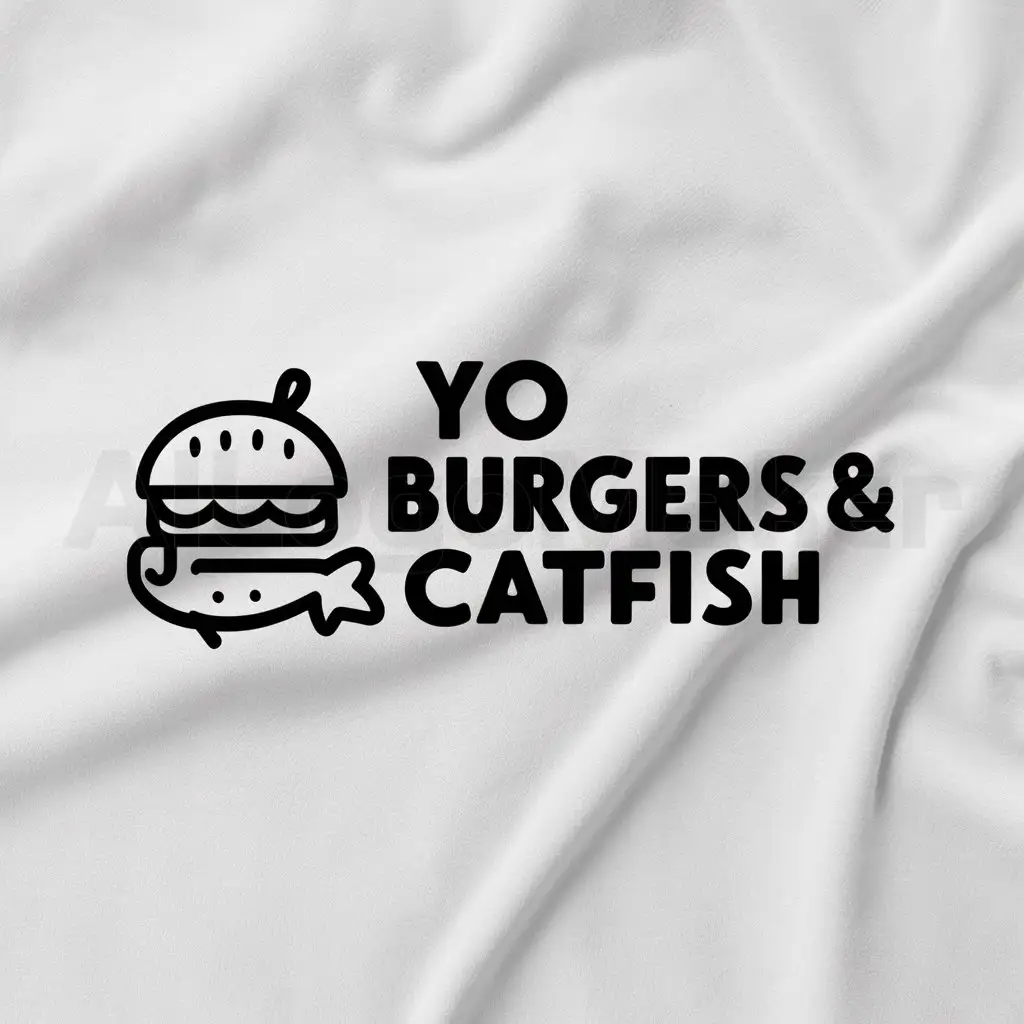 LOGO-Design-For-Yo-Burgers-Catfish-Bold-Text-with-Playful-Burger-and-Catfish-Icons