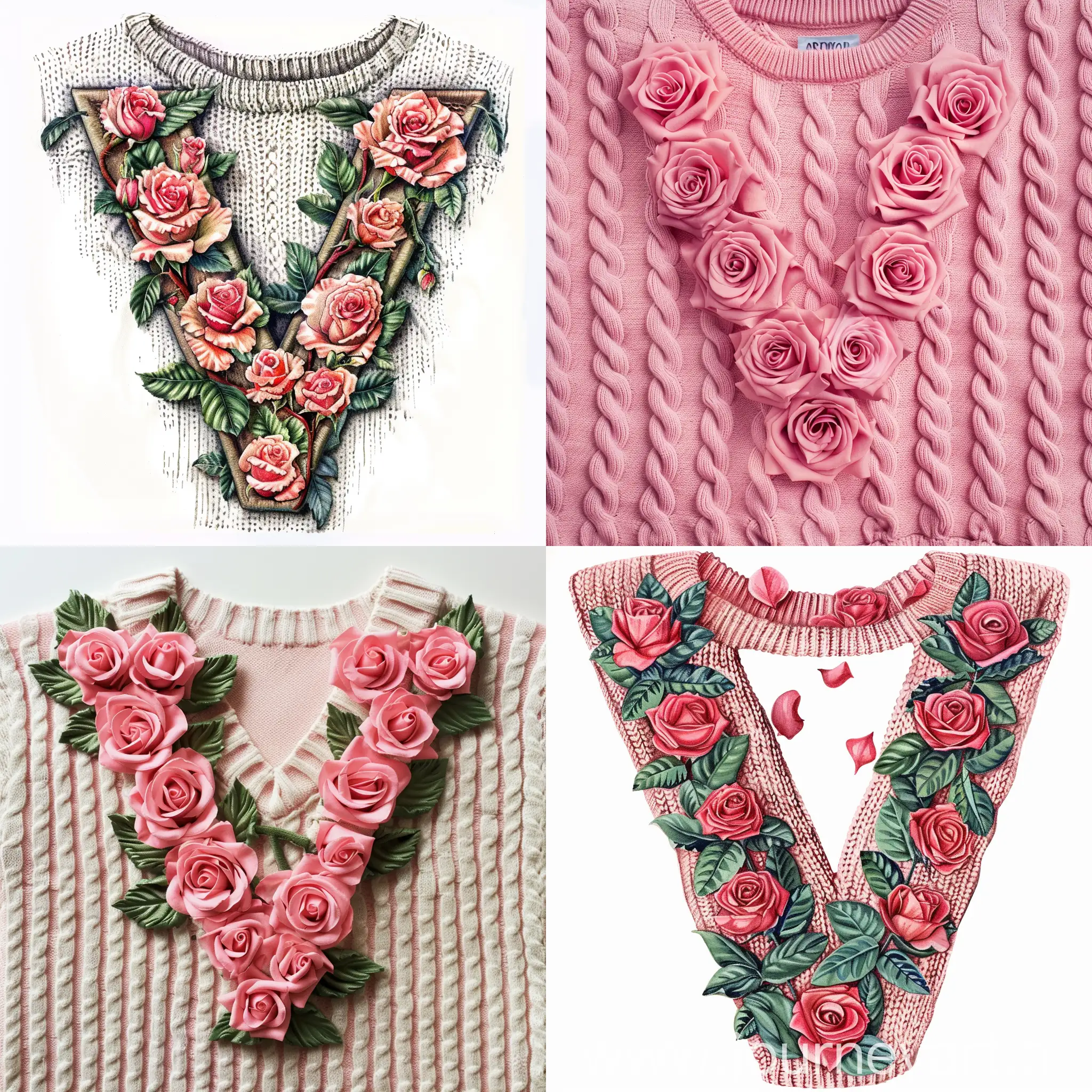 Roses-Wrapped-V-Letter-Sweater-Floral-Alphabet-Art