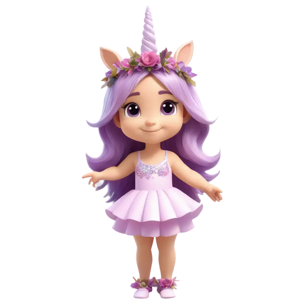 PNG-Cute-Cartoon-Light-Pink-and-Purple-Baby-Unicorn-Fairy-with-Flower-Crown