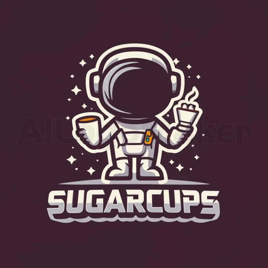 a logo design,with the text "SugarCups", main symbol:astronaut holding coffee cup,Moderate,be used in food industry,clear background