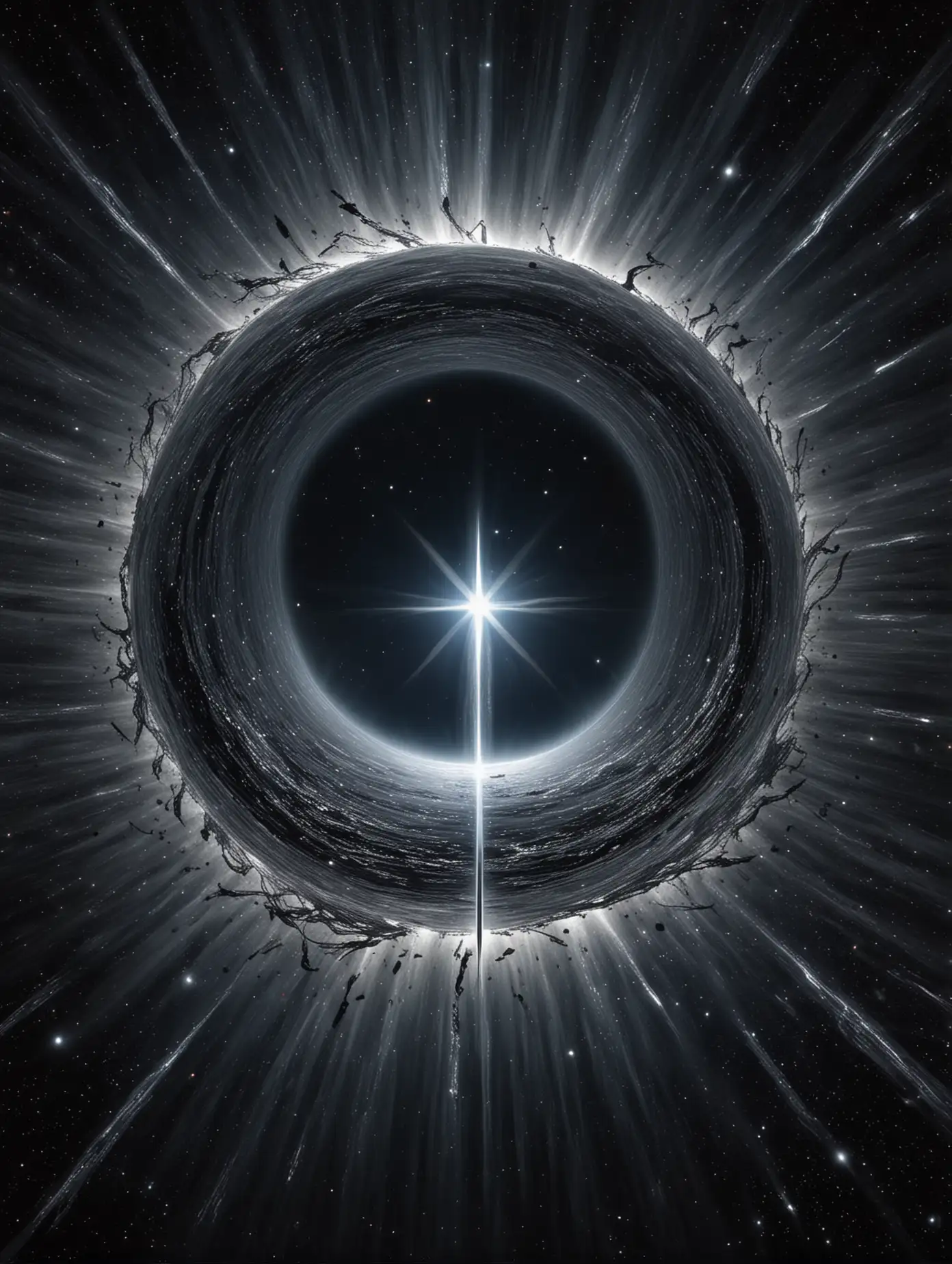 Cosmic-Black-Hole-with-Silver-Sword-at-Event-Horizon