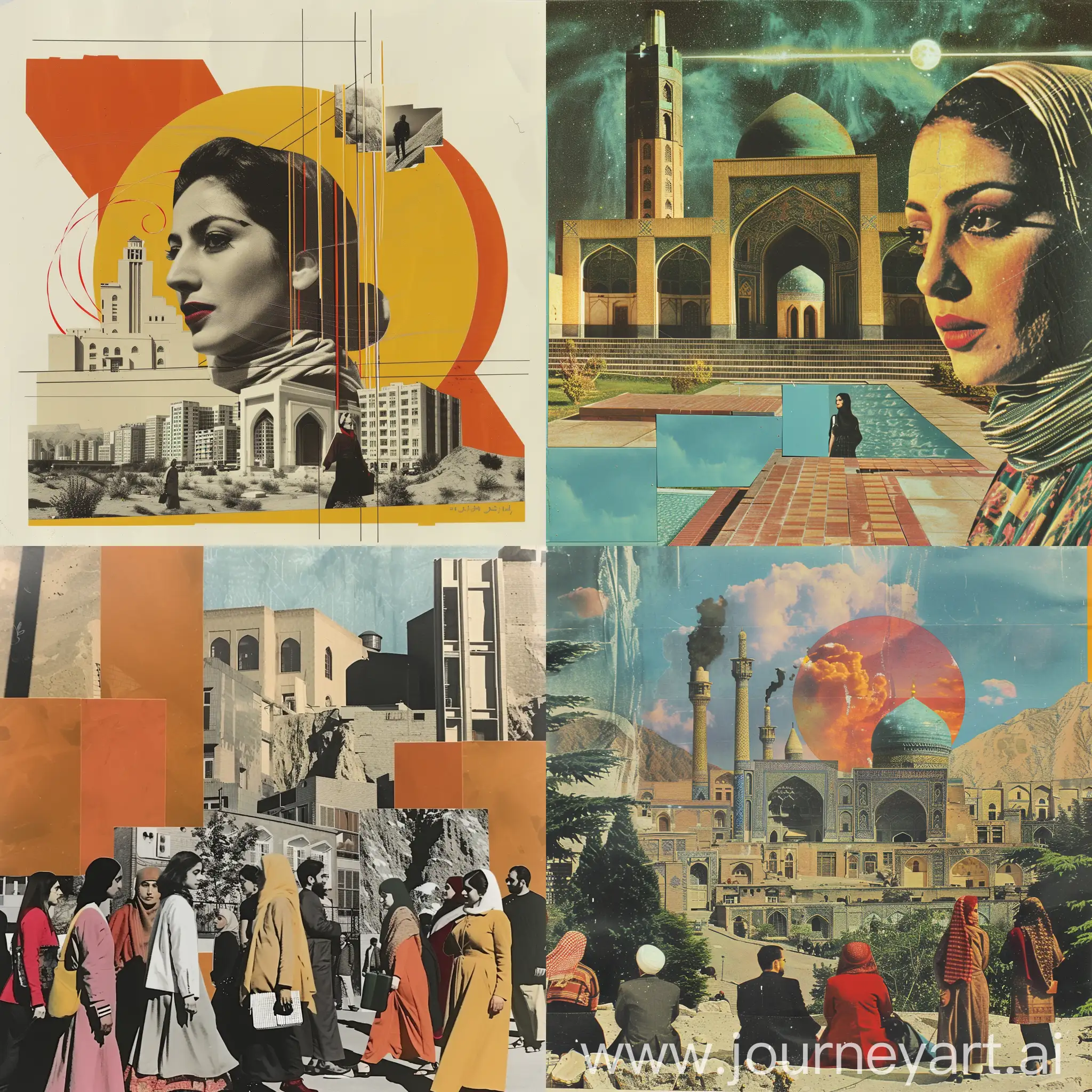 Collage about the question about modernity, modernity, Iranian modernity society