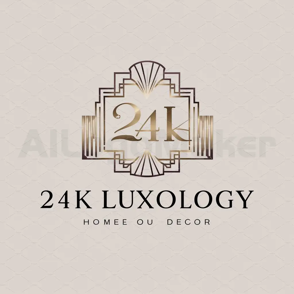 a logo design,with the text "24K Luxology", main symbol:Elegant 24K monogram with art deco pattern with mirror design and gold accents.,Moderate,be used in Home Decor industry,clear background
