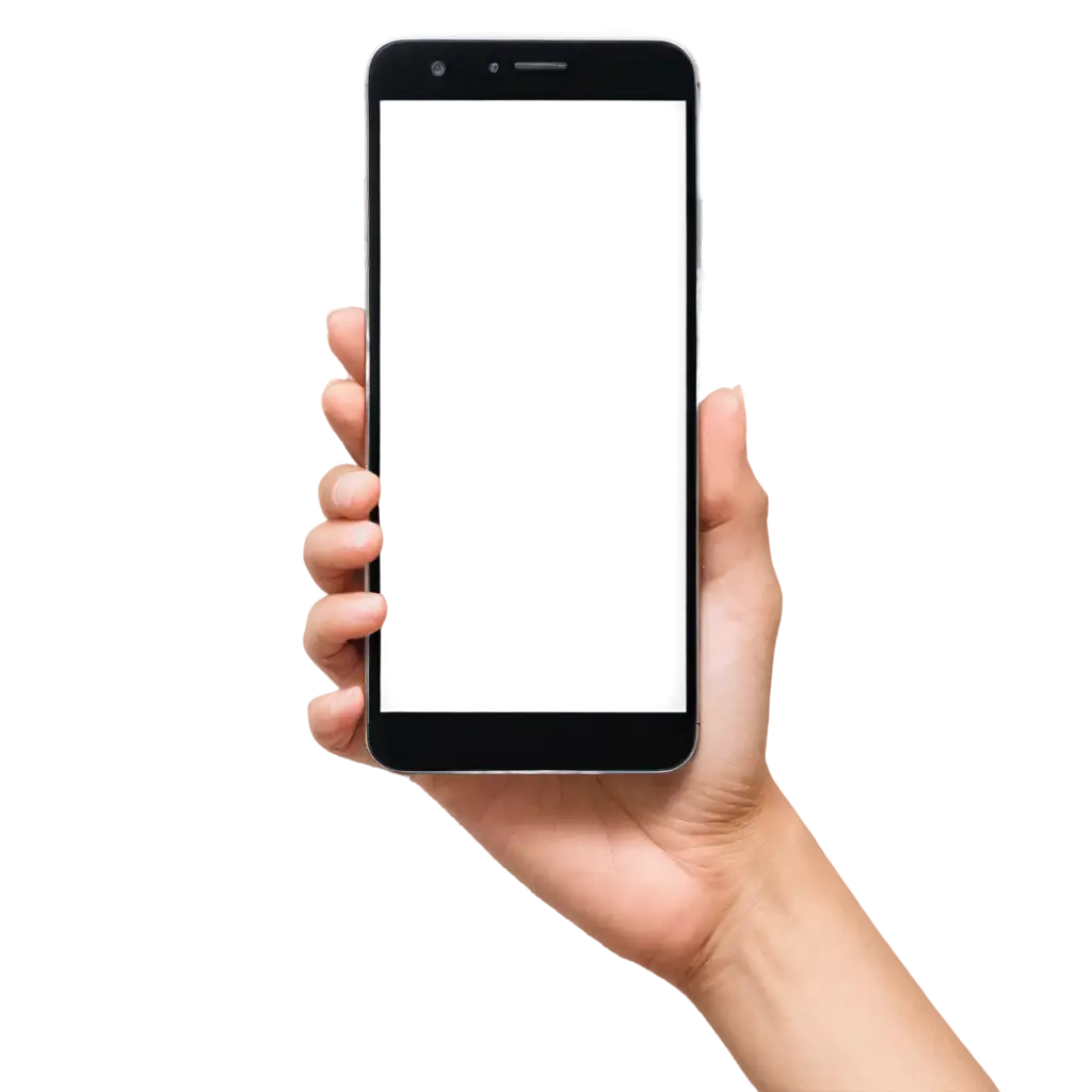 Hand holding smartphone blank screen.  on white background

