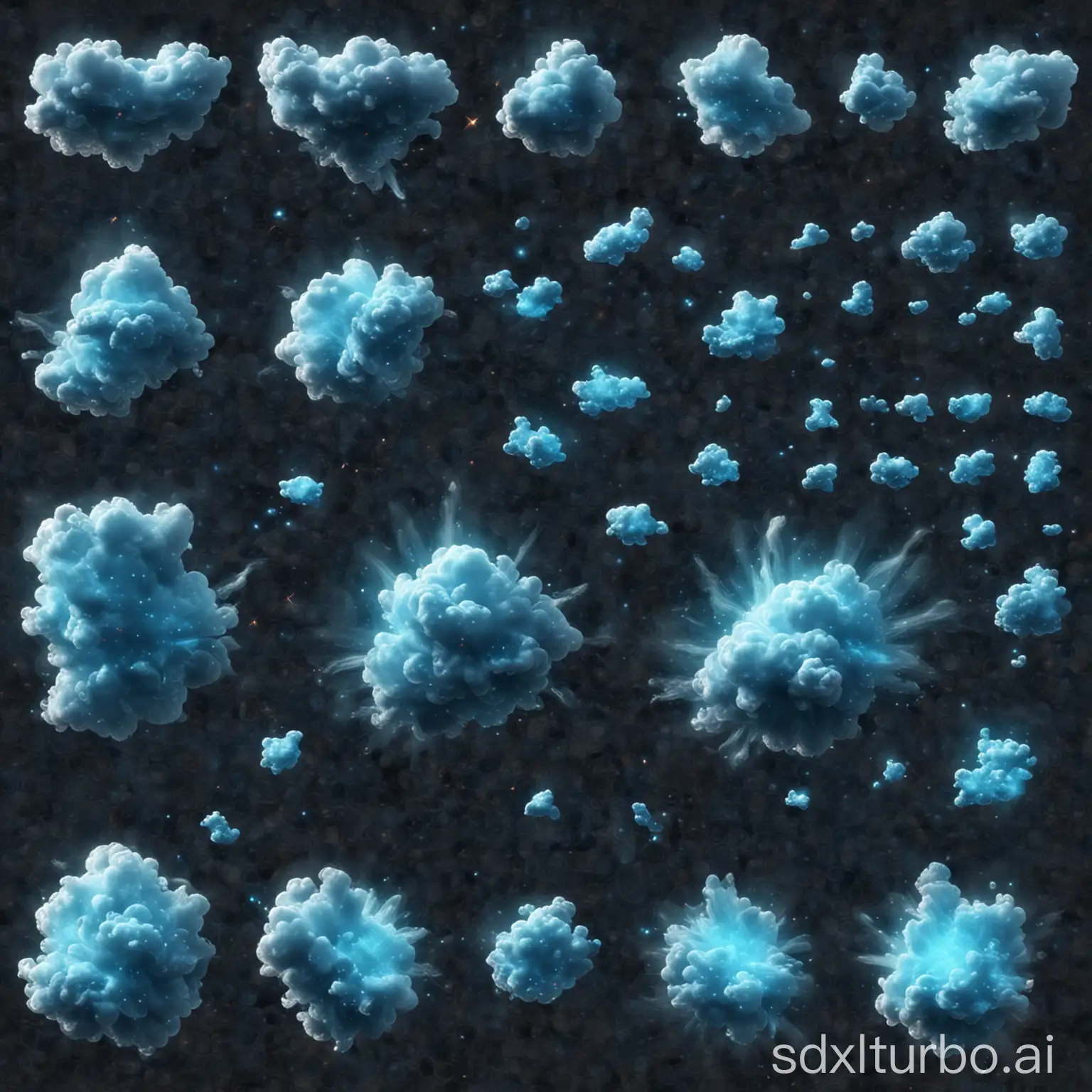 a 3D blue transparent space cloud, tileset for a game