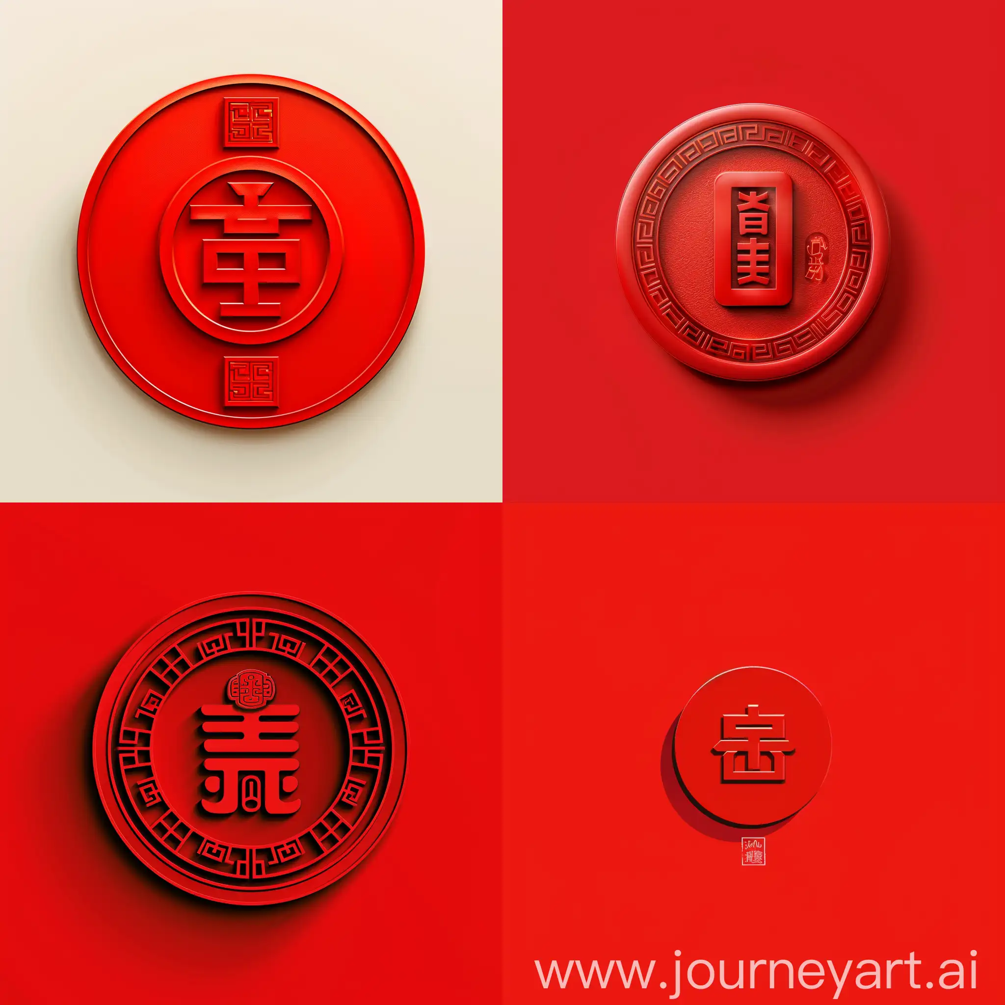 красный  минималистичный логотип для маркетингового агентства в виде китайской монетки на счастье