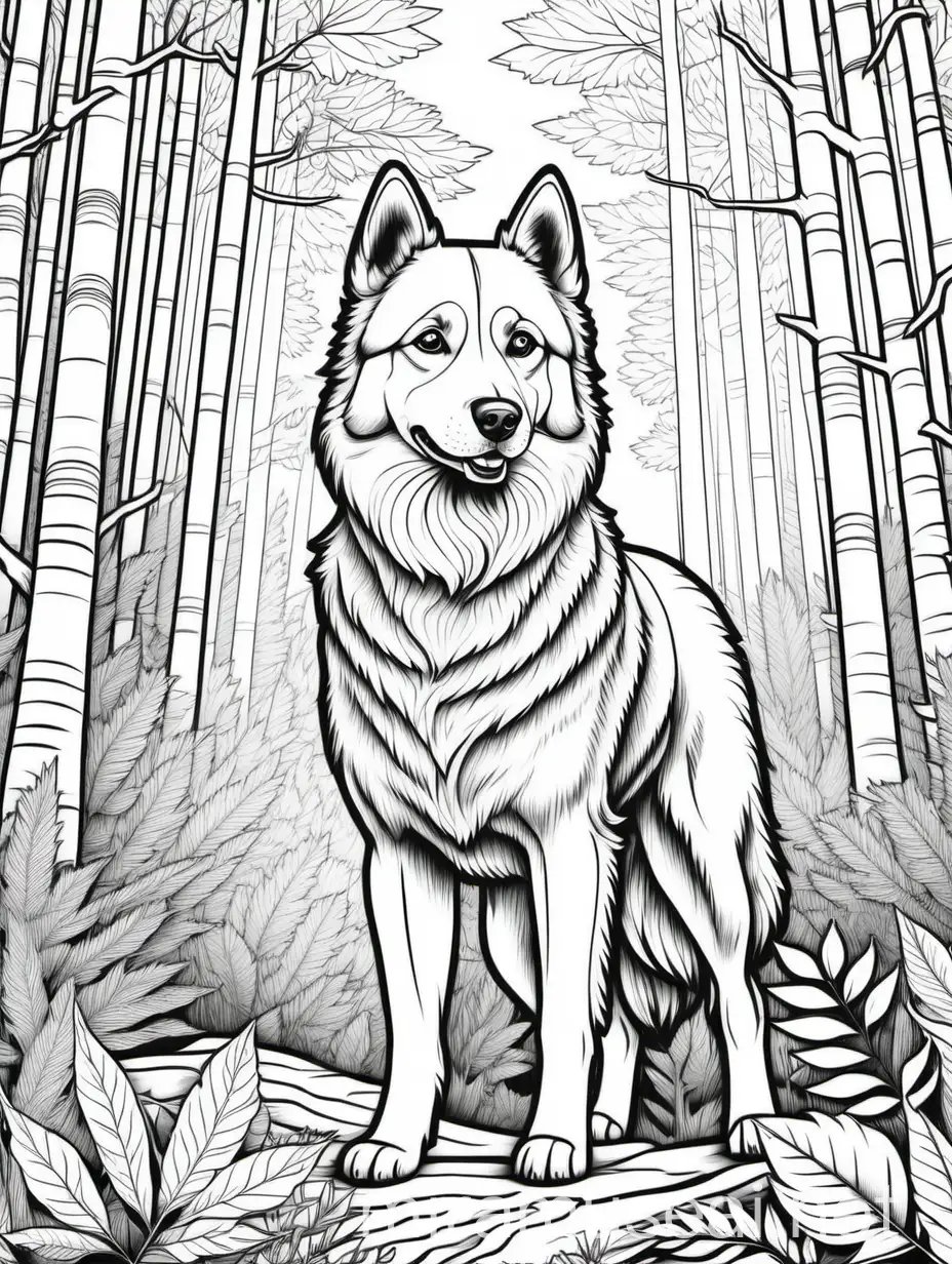 haski dog in forest for adults 
coloring book