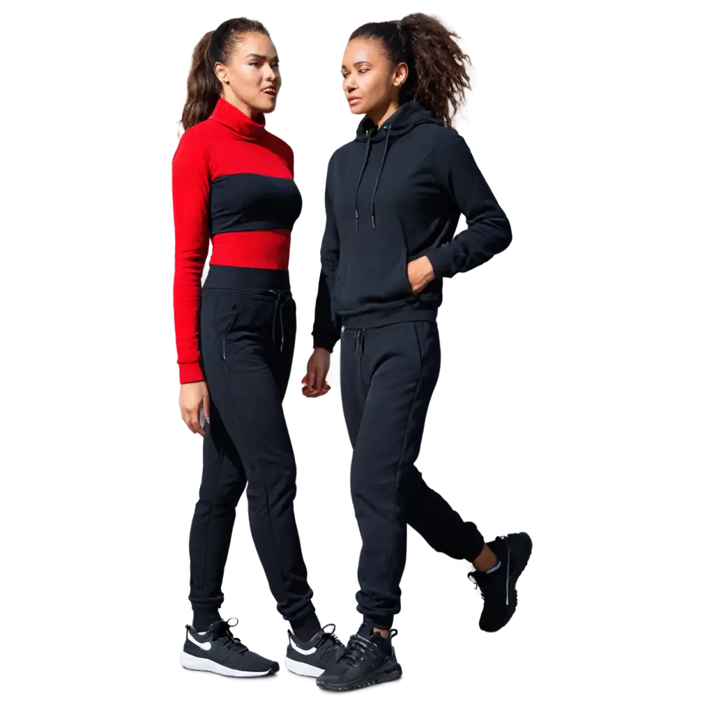 3 people wearing
 joggers with red color