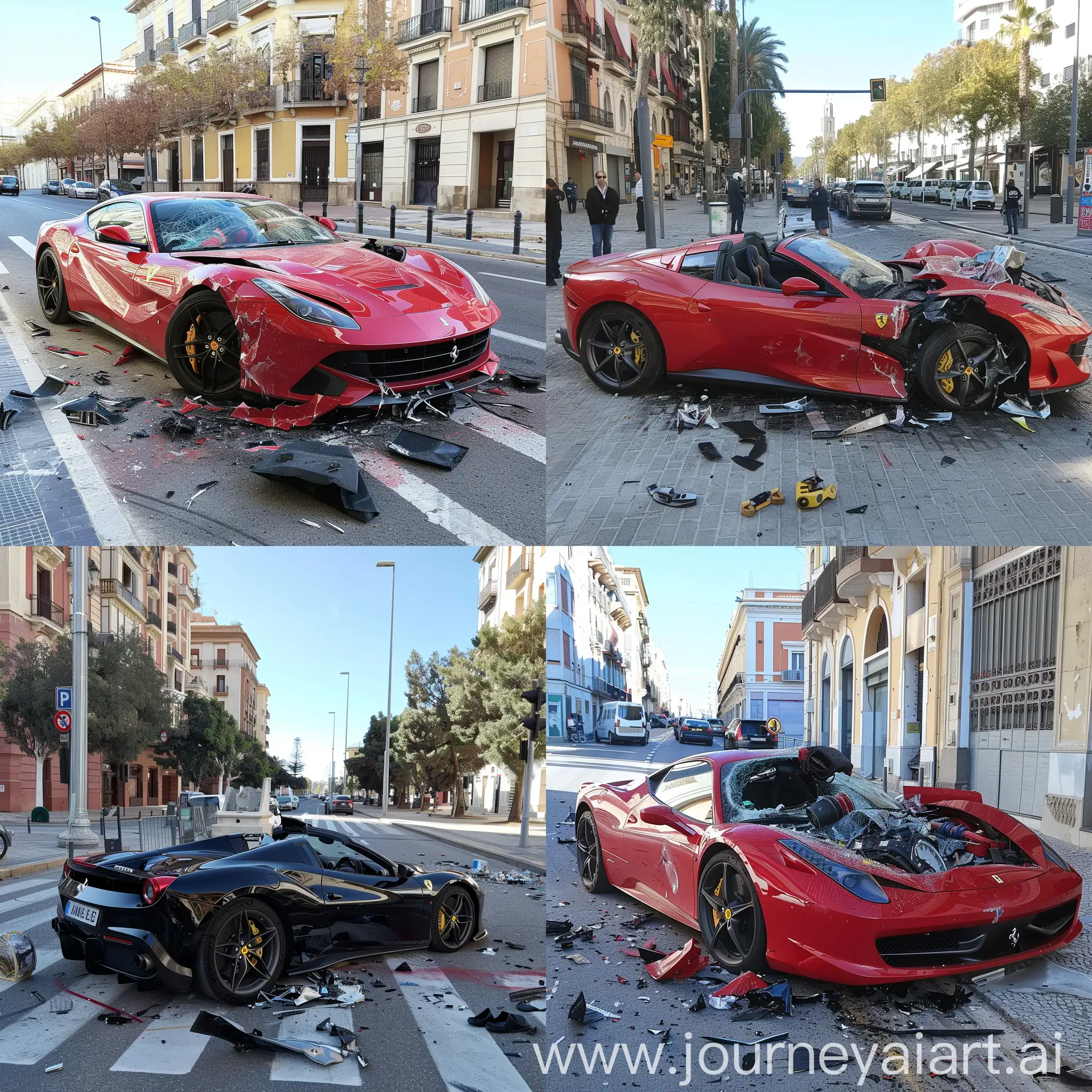 NECESITO UNA IMAGEN DE UN FERRARI CON UN ACCIDENTE EN EL CENTRO DE MURCIA