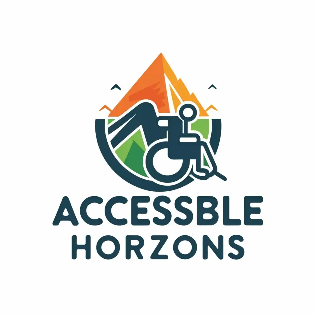 a logo design,with the text "accessible horizons", main symbol:a wheelchair 
a mountain,complex,be used in Travel industry,clear background