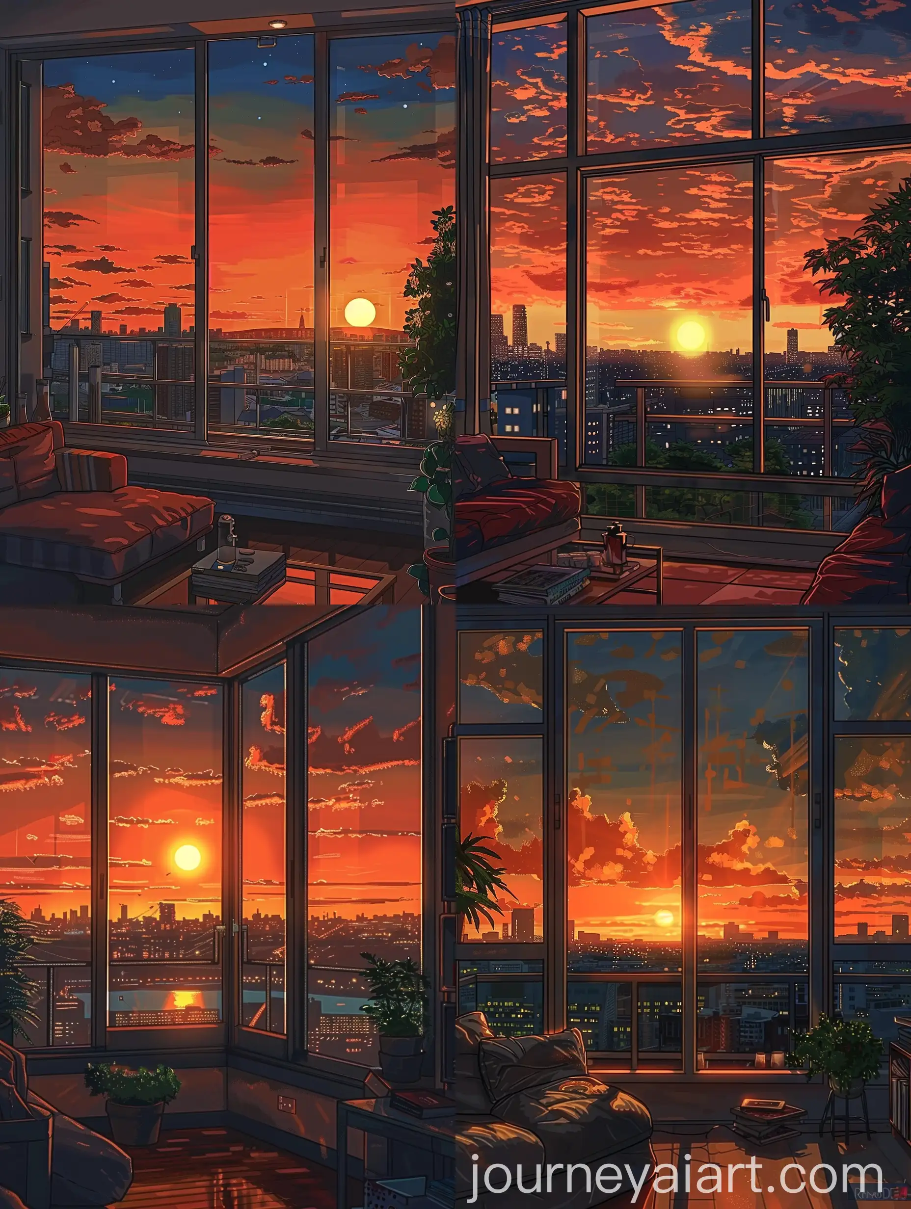 Urban-Sunset-View-Realistic-Anime-Digital-Art-of-Cityscape-from-Apartment