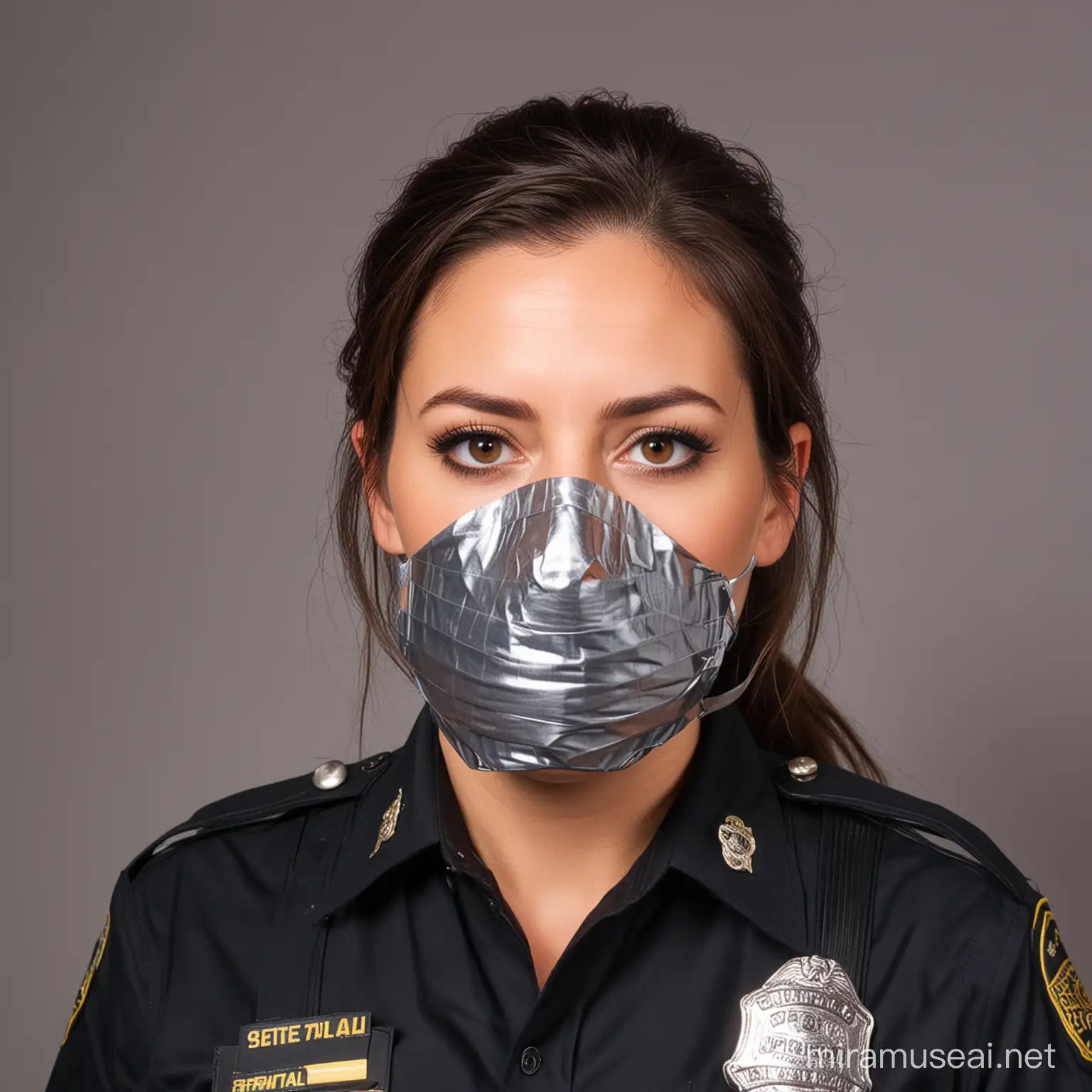 Silenced Female Police Officer with Duct Tape Gag