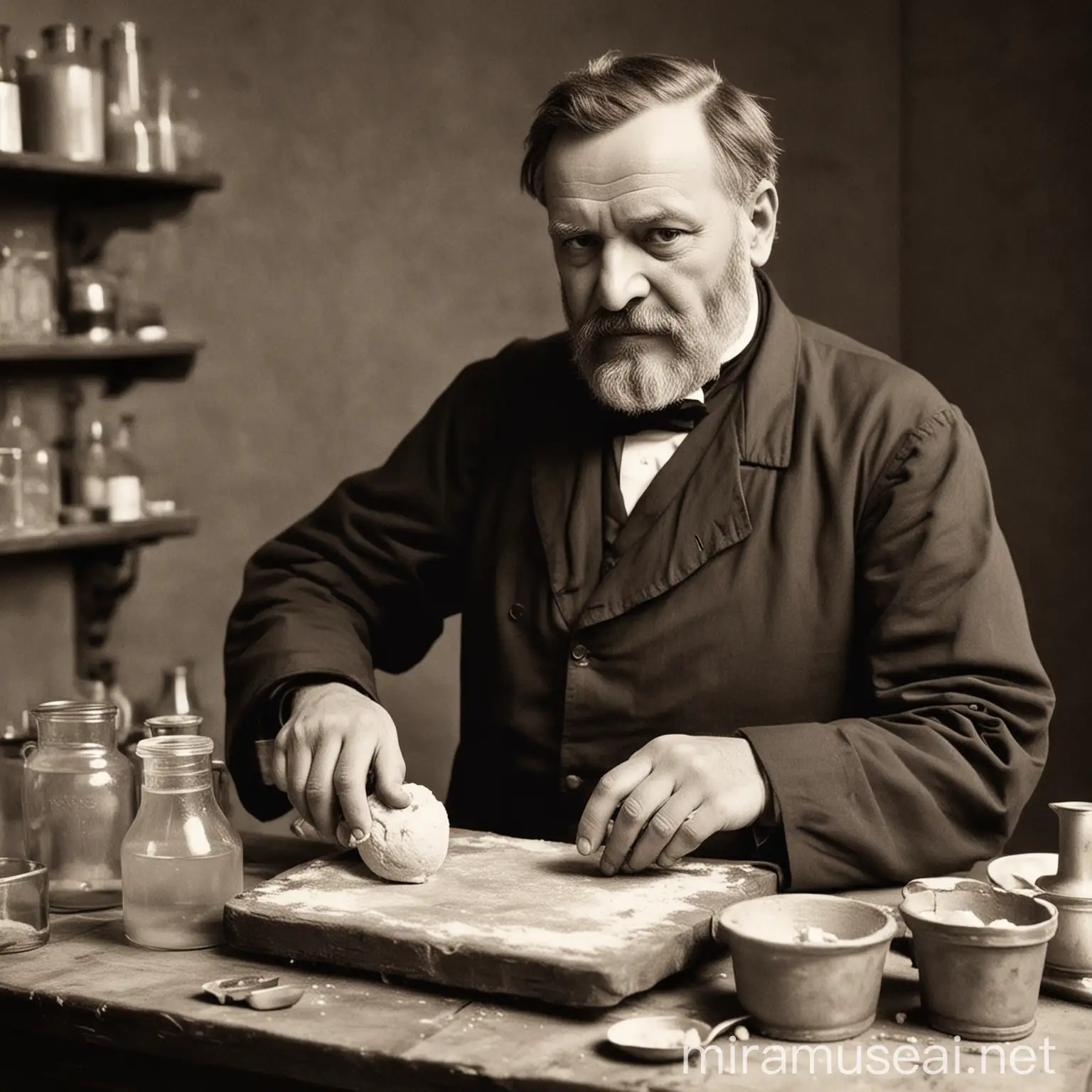 Chemist Louis Pasteur Baking Fresh Bread at Home