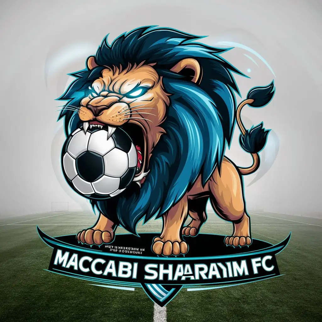 Maccabi-Shaarayim-FC-Logo-Majestic-Lion-in-Blue-Black-and-White