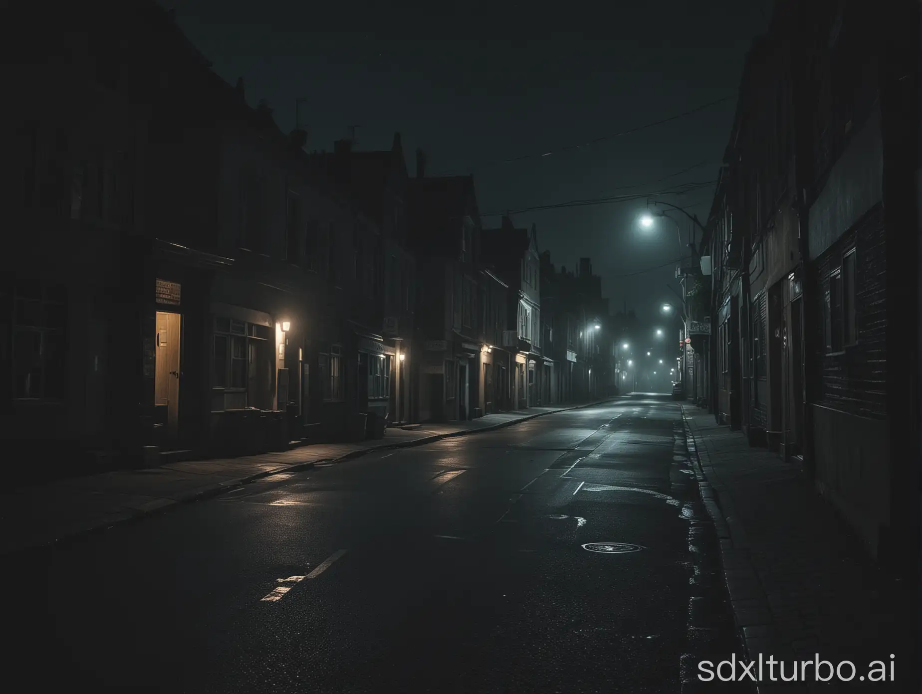 Cinematic-Street-Scene-with-Dark-Ambiance-in-Modest-Neighborhood