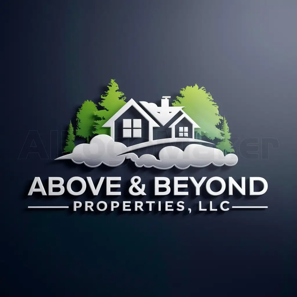a logo design,with the text "Above & Beyond Properties, LLC", main symbol:House in the clouds with trees,Moderate,be used in Real Estate industry,clear background