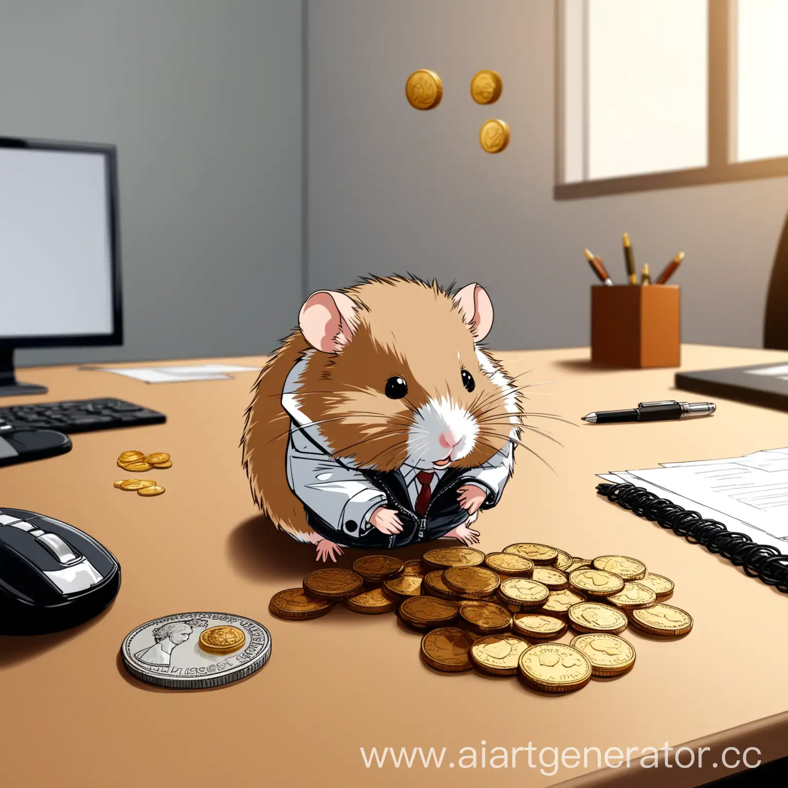 Hamster-Office-Desk-Scene-with-Drawn-Coin
