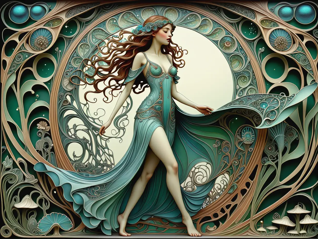art nouveau  dream Walking , extremely detailed intricate ,  magical , mystical