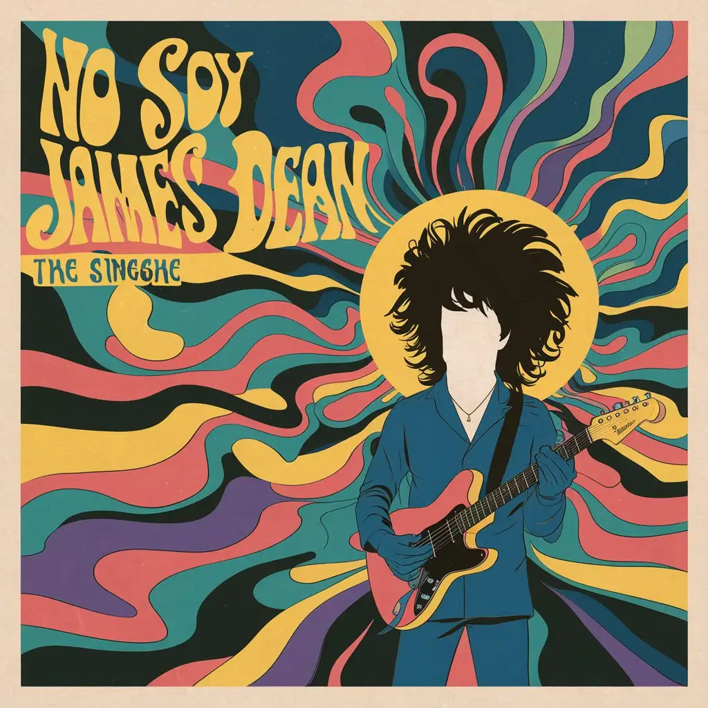 Genera la portada de un single titulado 'No soy James Dean',  con el estilo de Psychedelic Graphics of the 1960s