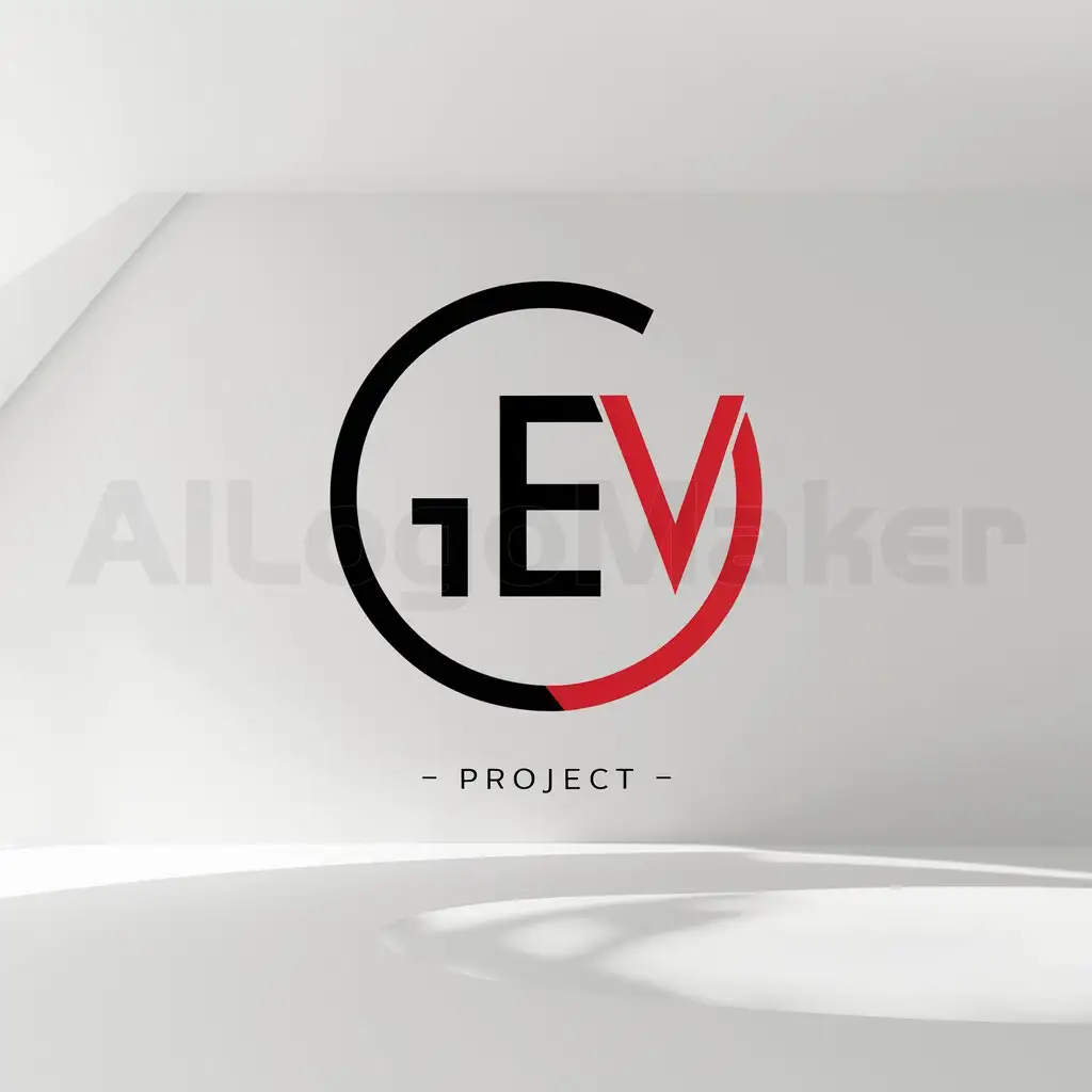 a logo design,with the text "GEV", main symbol:create a logo with the name: GEV, create the letters G, E, V in a circle with a monogram logo type. Color: combination of black and Red,
logo background: White. add the words Project below the logo in small writing.,Minimalistic,clear background
