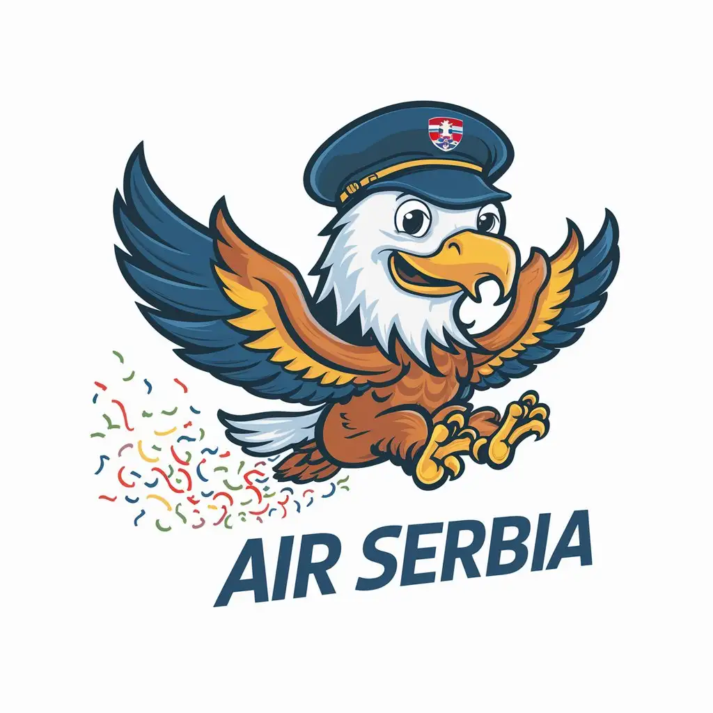 Air Serbia Logo DoubleHeaded Eagle with Serbian Flag and Airplane Mascot