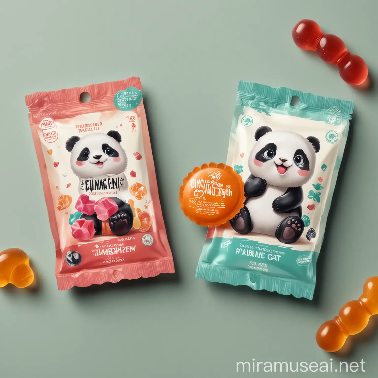 packaging for a cognitive health gummy showing a panda and a cat
