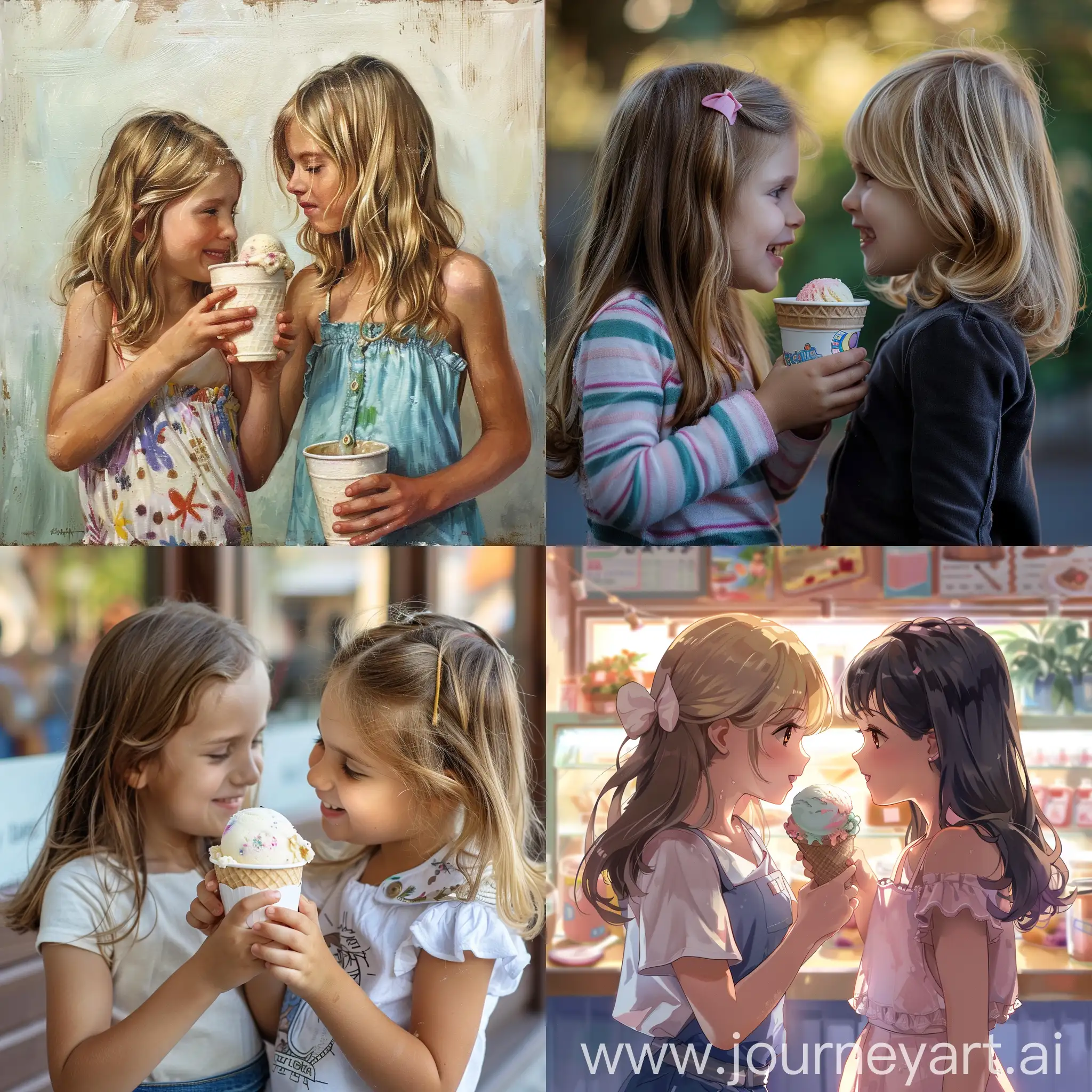 Two-Girls-Sharing-Ice-Cream-Cup-in-Joyful-Moment