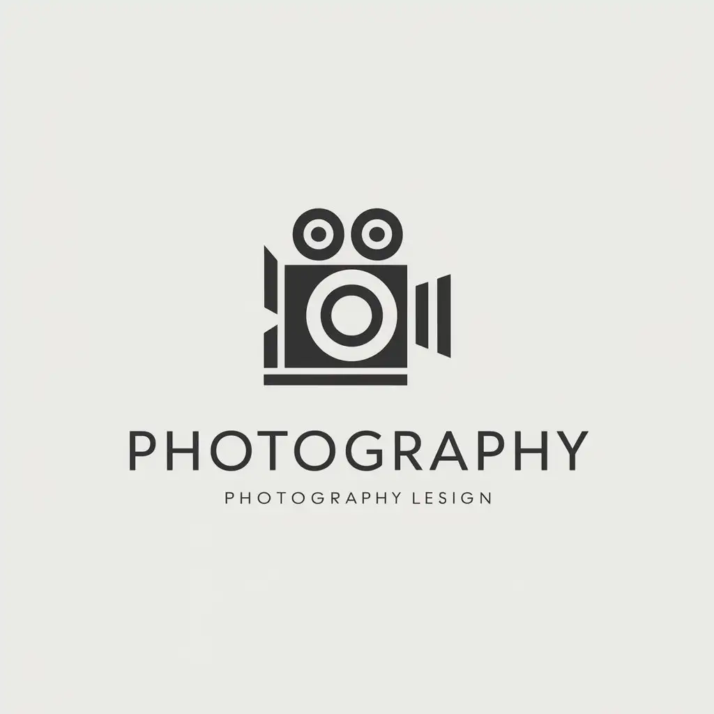 a logo design,with the text "photography", main symbol:movie film roll, camera lens,Moderate,be used in photography industry,clear background