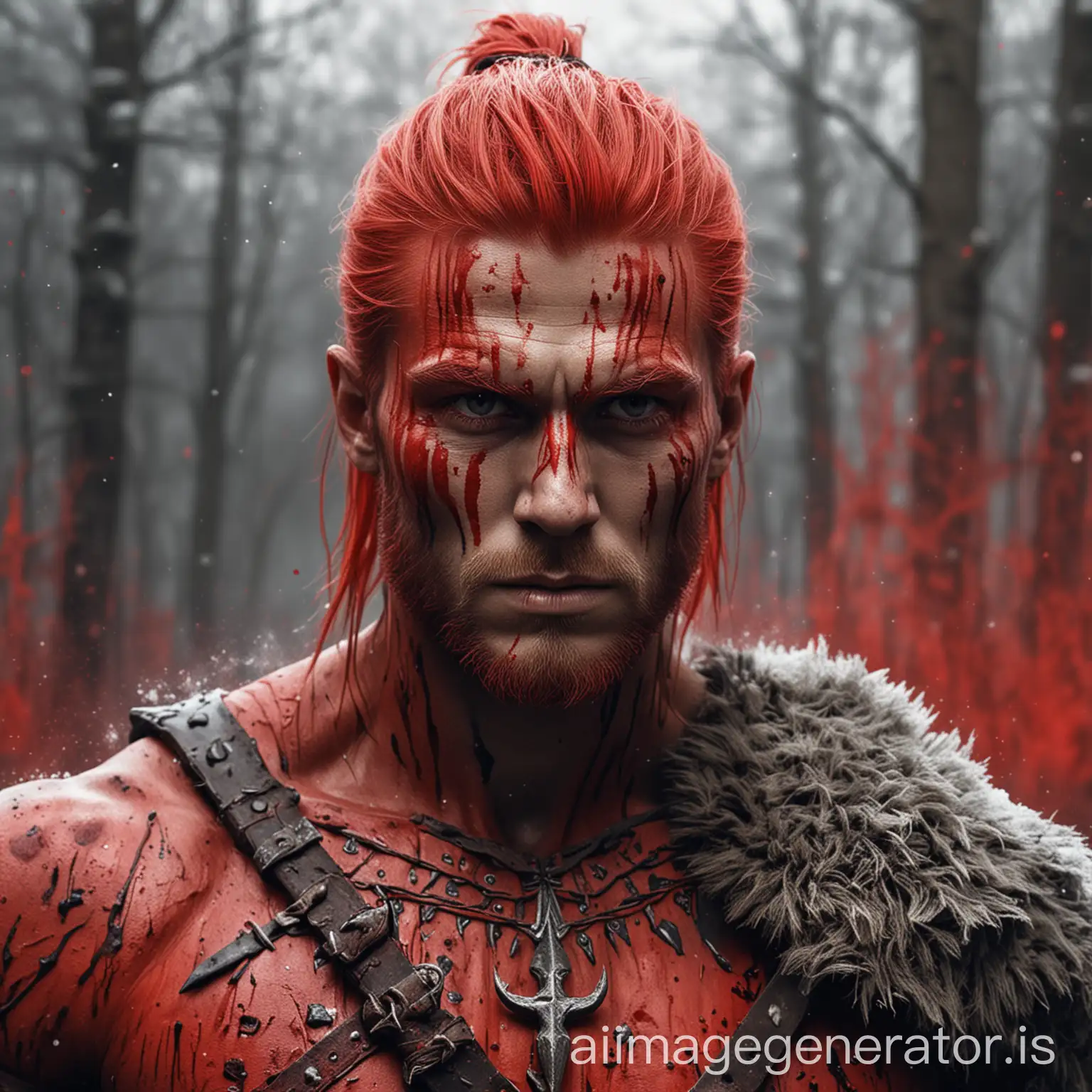 human male nordic warrior covered in red paint digital