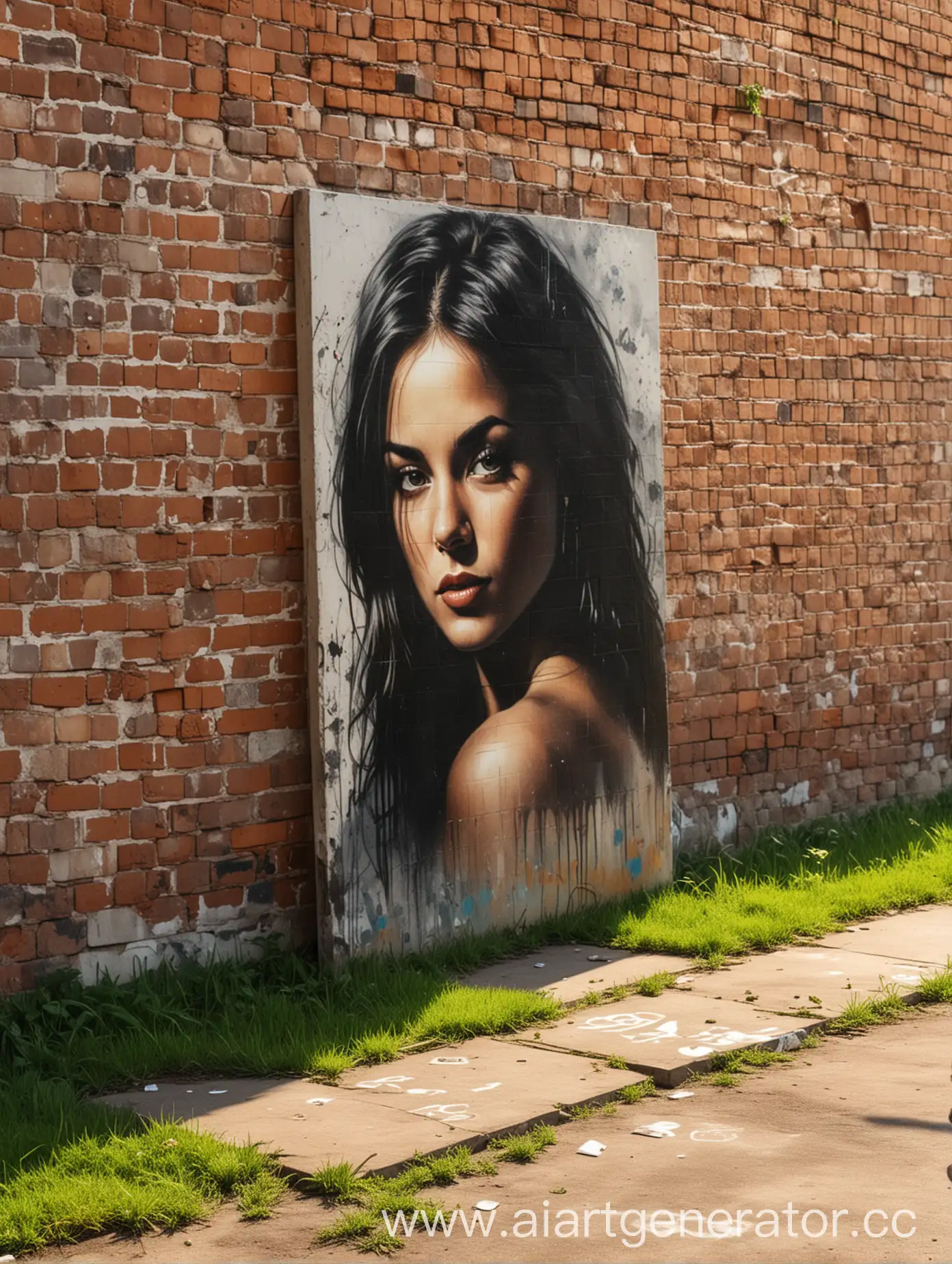 Outdoor-Portrait-Painting-Leaning-Against-Graffiti-Wall