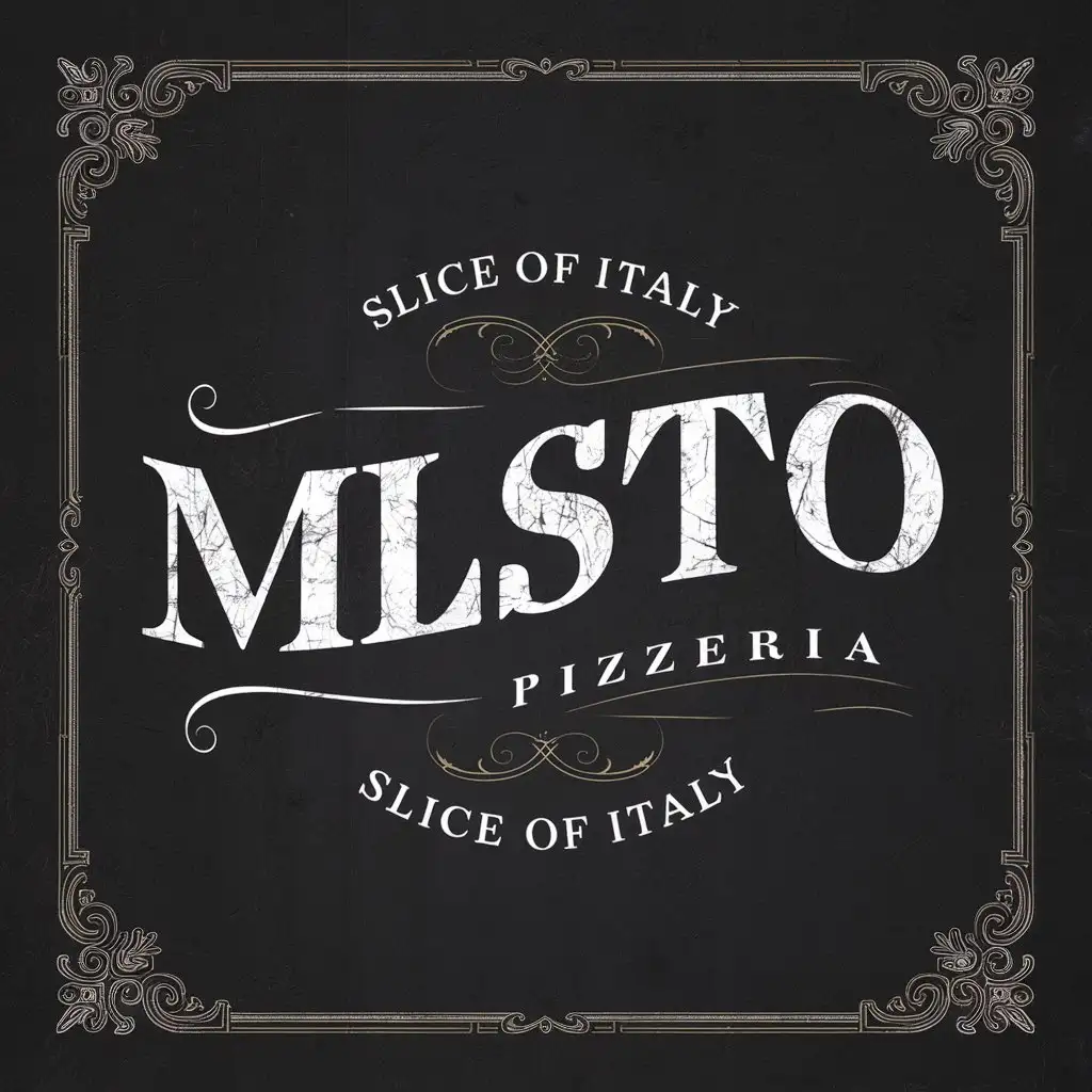 Misto Pizzeria, Menu, Black Vintage menu, Edge decoration, Classic menu, Elegant menu, Pizzeria Menu, A4, Slogan, Slice if Italy