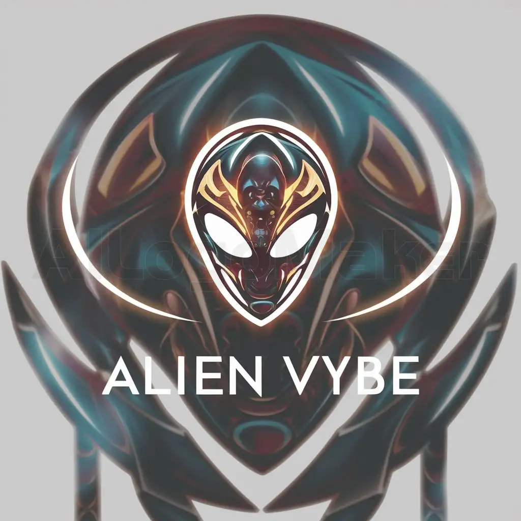 a logo design,with the text "Alien Vybe", main symbol:Mystic alien,complex,clear background