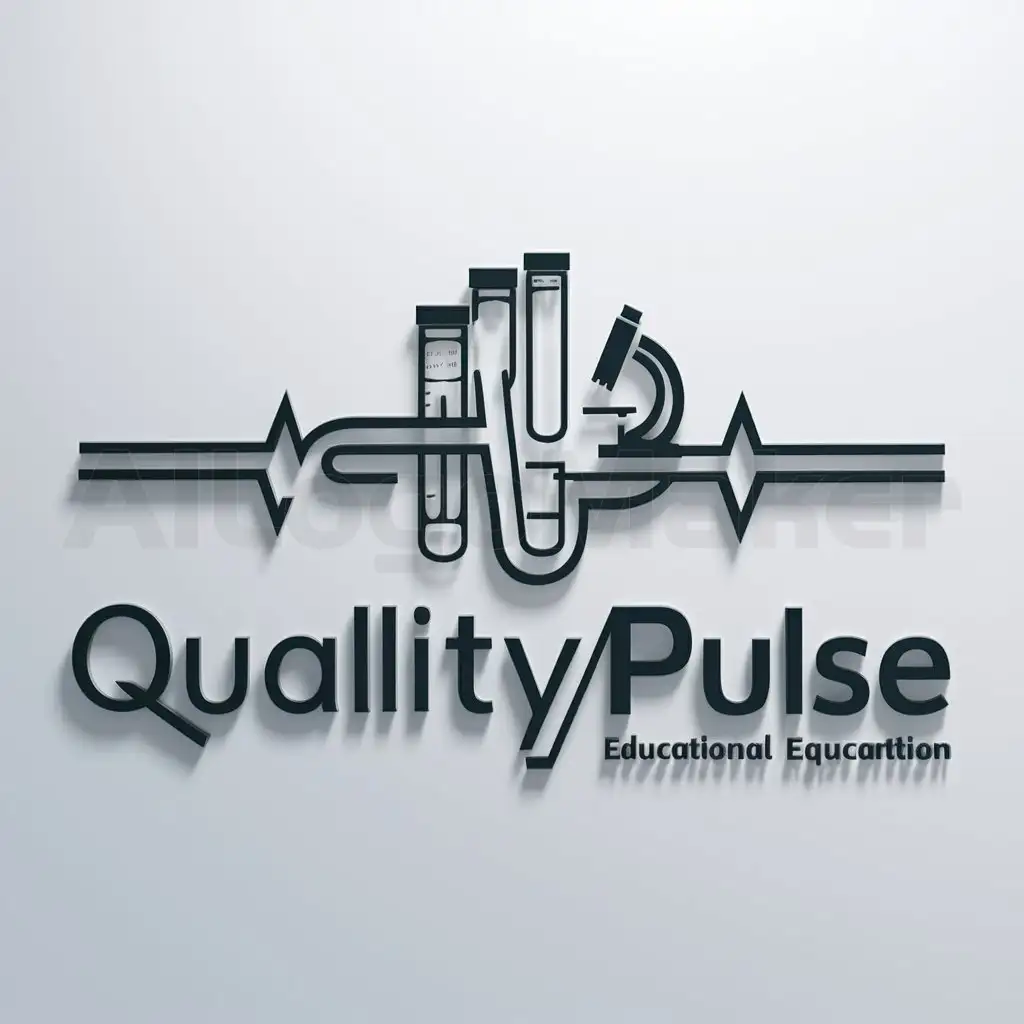 a logo design,with the text "QualityPulse", main symbol:pulso estabilized and test tubes, lab tubes and microscope,complex,be used in Education industry,clear background